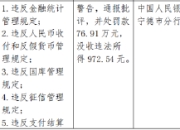 周宁县农村信用合作联社被罚76.91万元：违反金融统计管理规定等