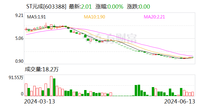 ST元成：股东祝昌人累计被冻结股份约98万股