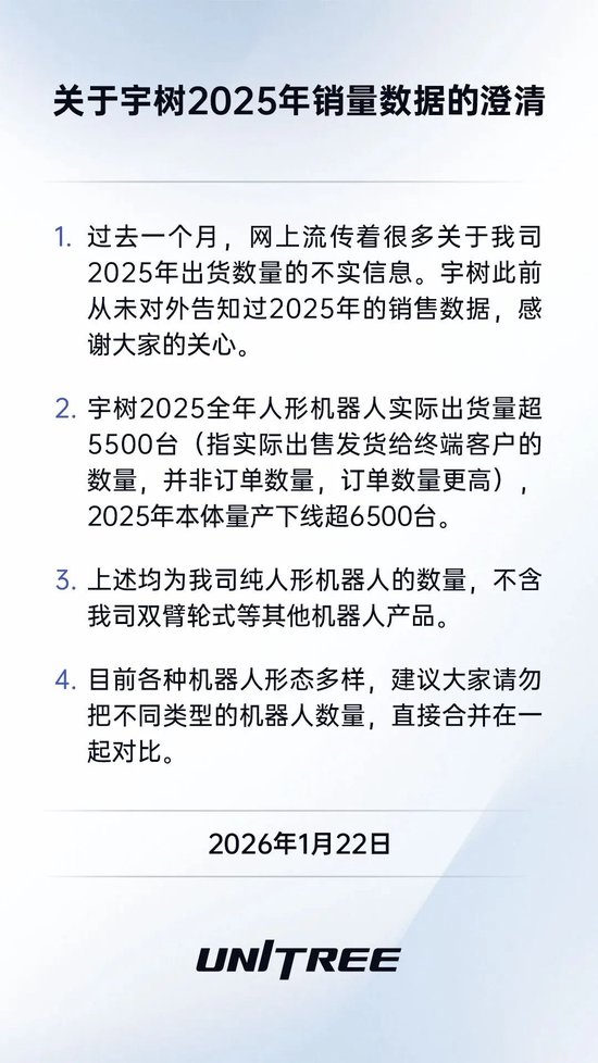 宇树科技：2025全年人形机器人实际出货量超5500台 第1张